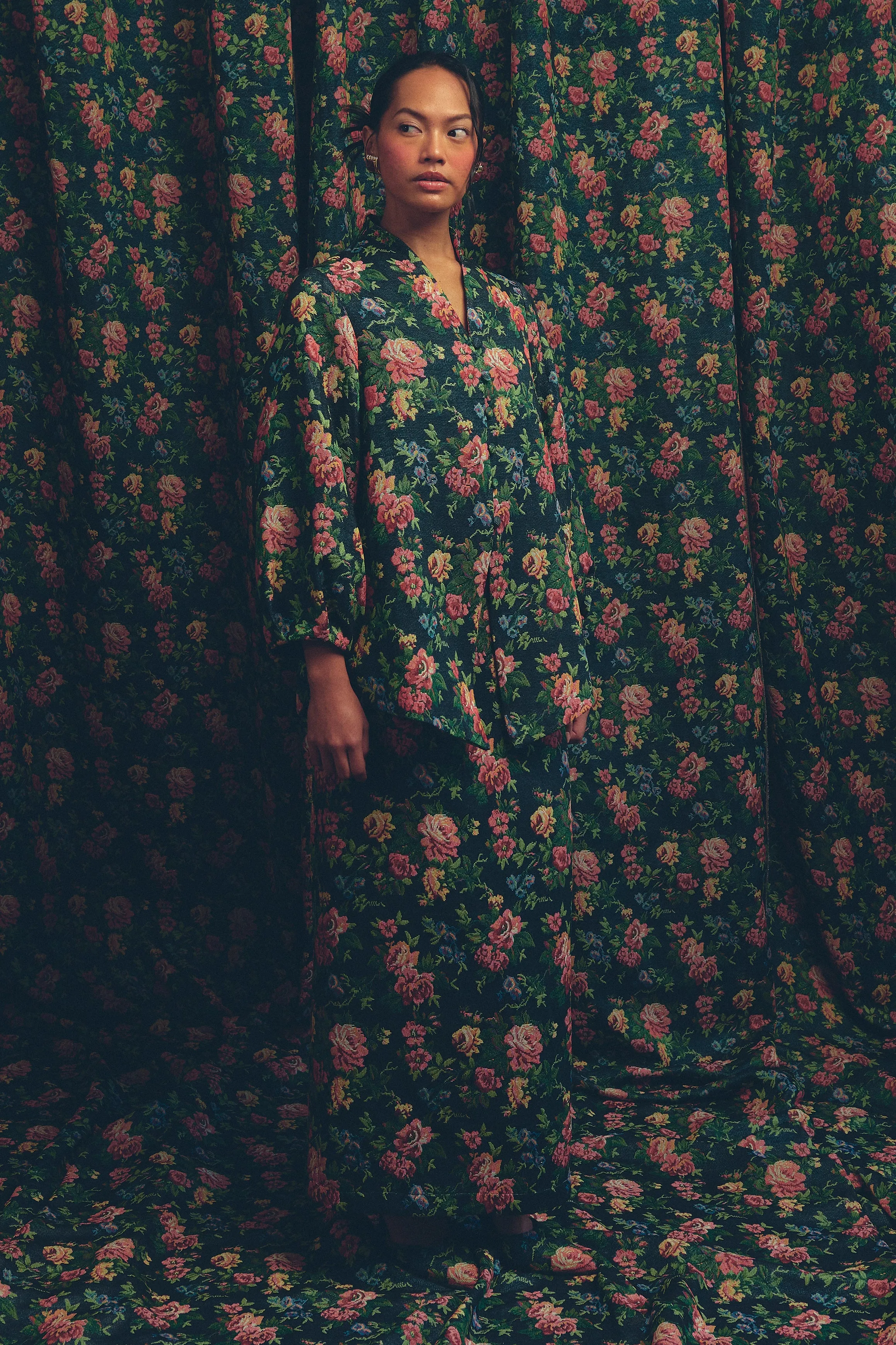 Heritage Brocade Kebaya in Earl Grey