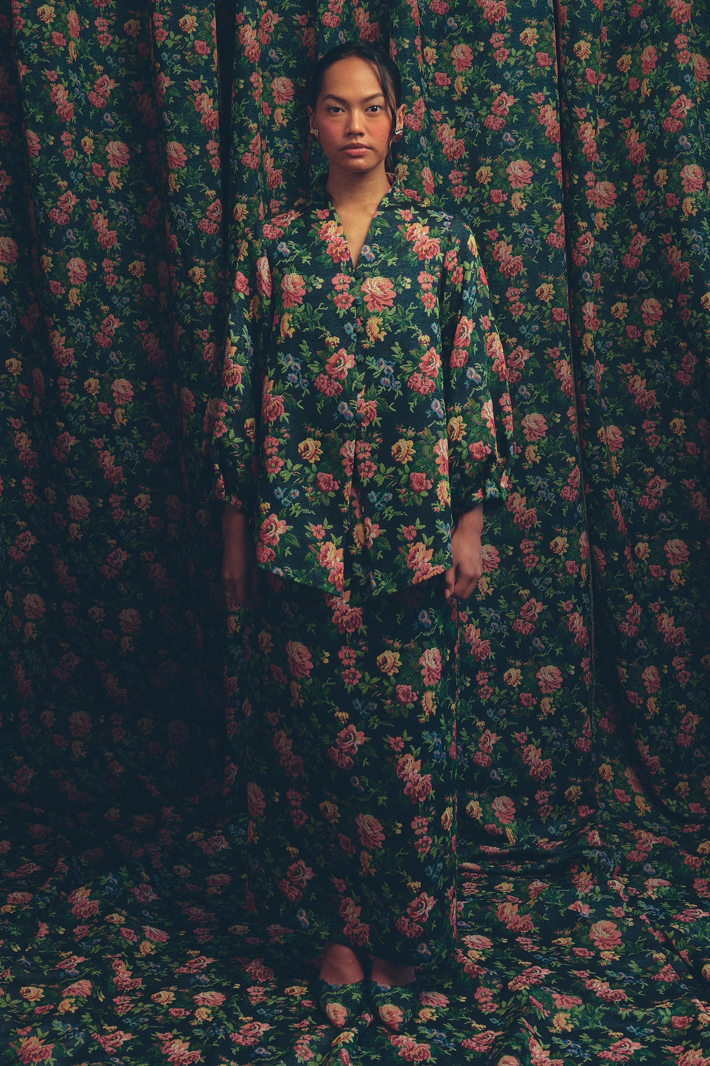 Heritage Brocade Kebaya in Earl Grey