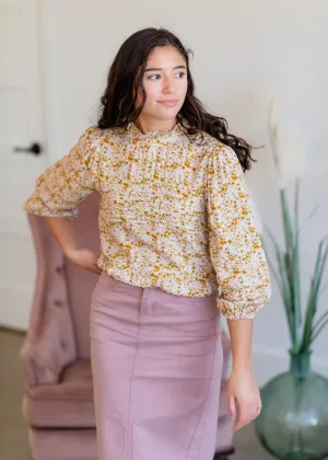 High Neck Floral Pintuck Top - FINAL SALE