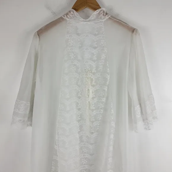 Ilise Stevens Vintage 60s 70s Sheer Nylon Mesh Lace Open Front Tie Night Robe