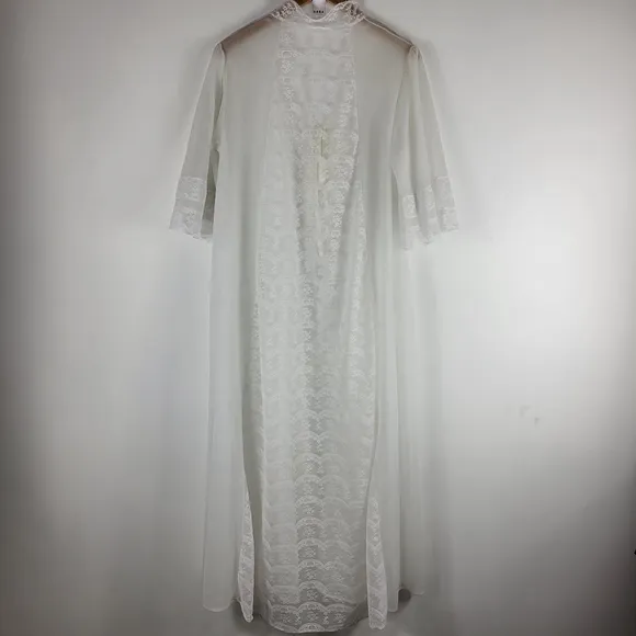Ilise Stevens Vintage 60s 70s Sheer Nylon Mesh Lace Open Front Tie Night Robe