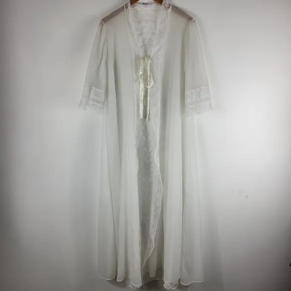 Ilise Stevens Vintage 60s 70s Sheer Nylon Mesh Lace Open Front Tie Night Robe