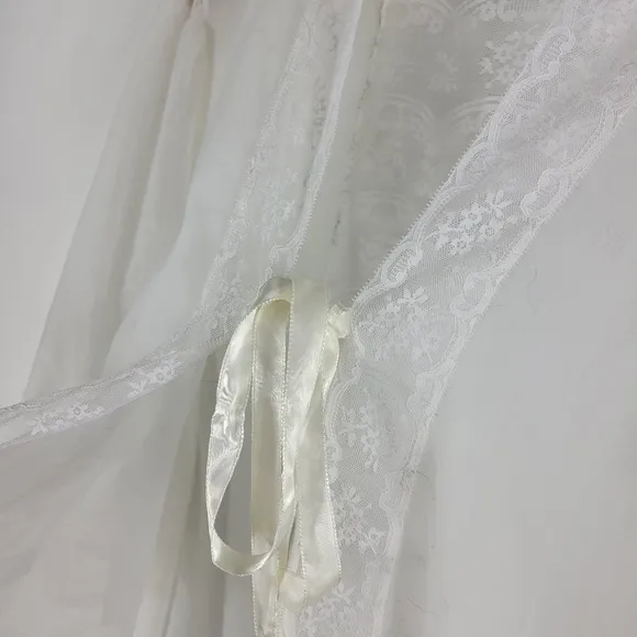Ilise Stevens Vintage 60s 70s Sheer Nylon Mesh Lace Open Front Tie Night Robe