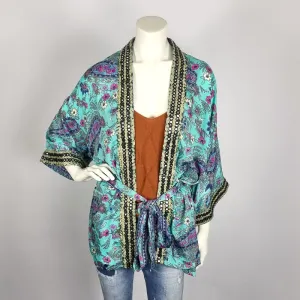 Indian silk-mix kimono top - kimono blouse made from vintage saree fabrics with mirrorwork