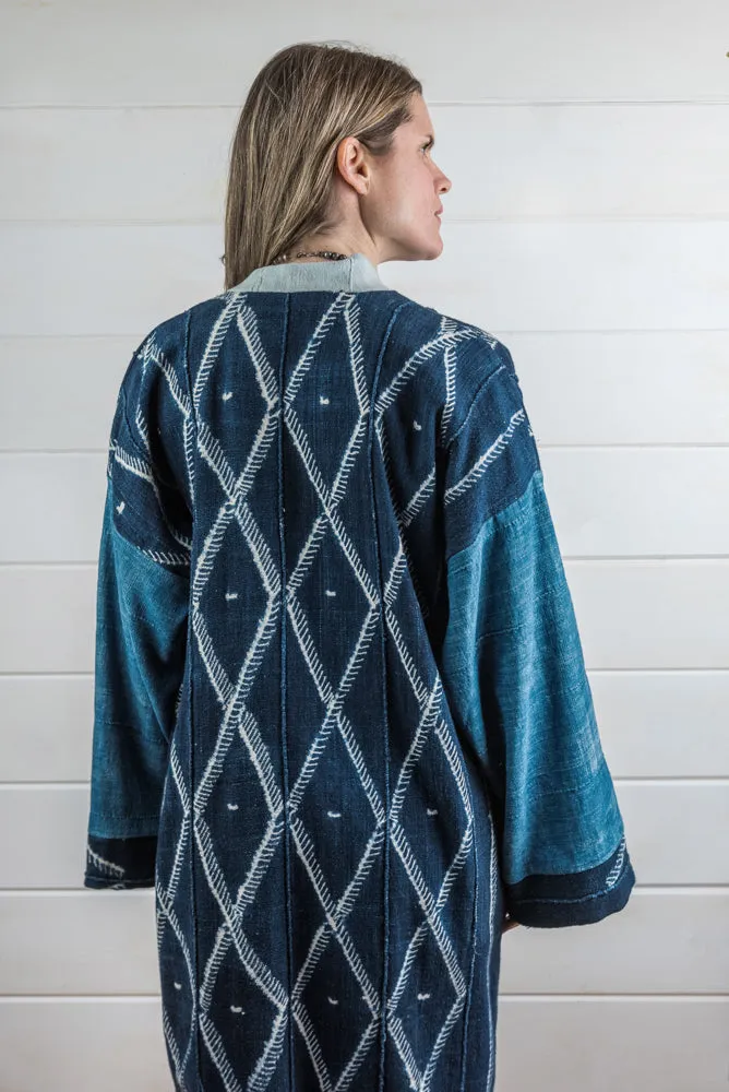 Indigo Shibori Mud Cloth Duster