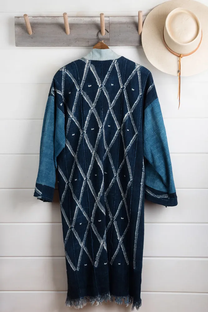 Indigo Shibori Mud Cloth Duster