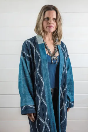 Indigo Shibori Mud Cloth Duster