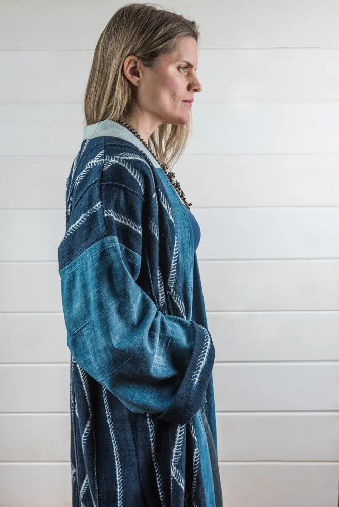 Indigo Shibori Mud Cloth Duster