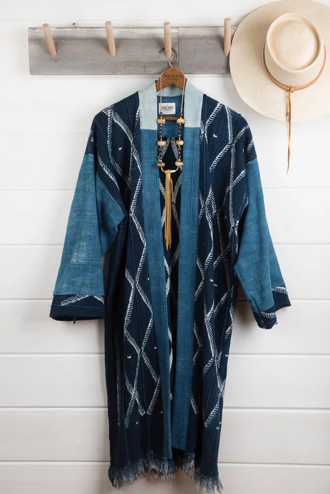 Indigo Shibori Mud Cloth Duster