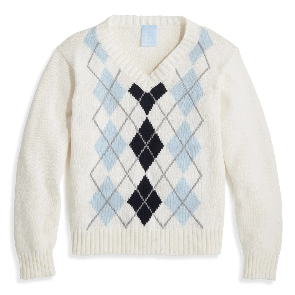 Intarsia Argyle Pullover -- Ivory w/ Blue