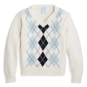 Intarsia Argyle Pullover -- Ivory w/ Blue