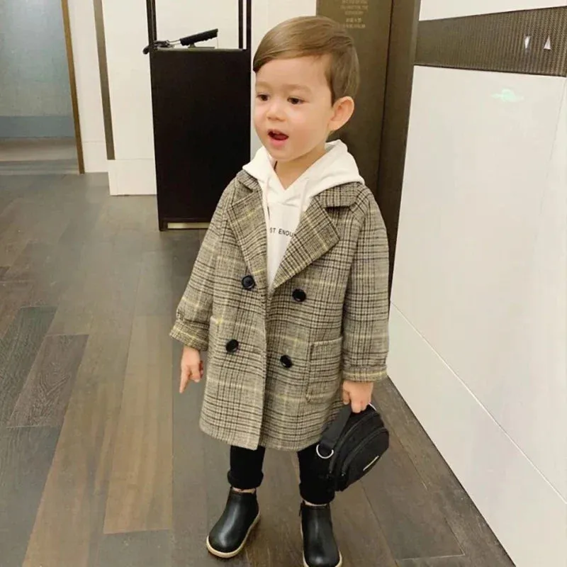 Jackets Child  Girl Woolen Double-breasted Baby Trench Coat Lapel Autumn Kids Outerwear  Winter Wool Overcoat