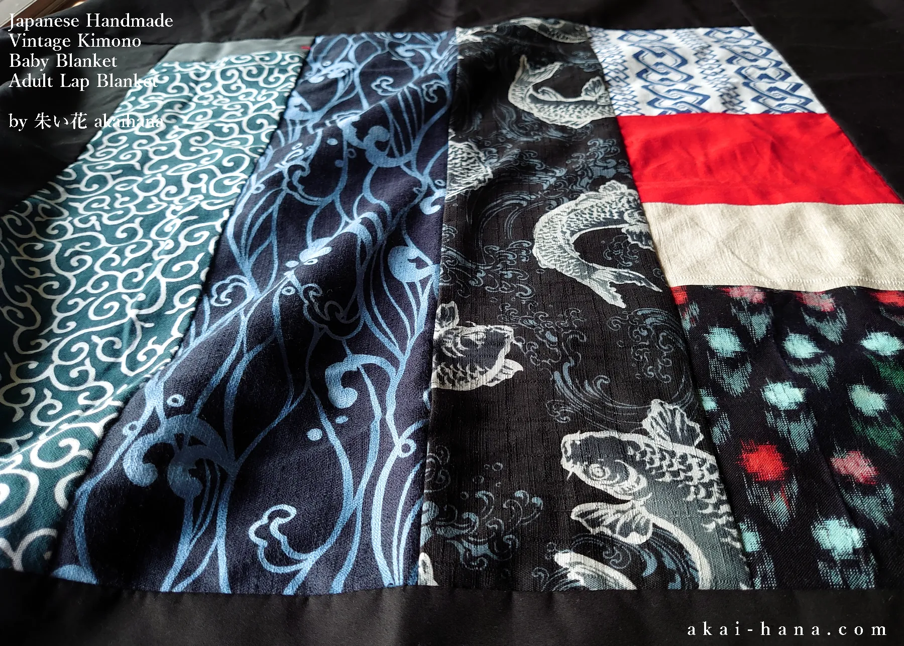Japanese Handmade Baby Blanket/Adult Lap Blanket, Vintage Kimono  ⦿blbv0001