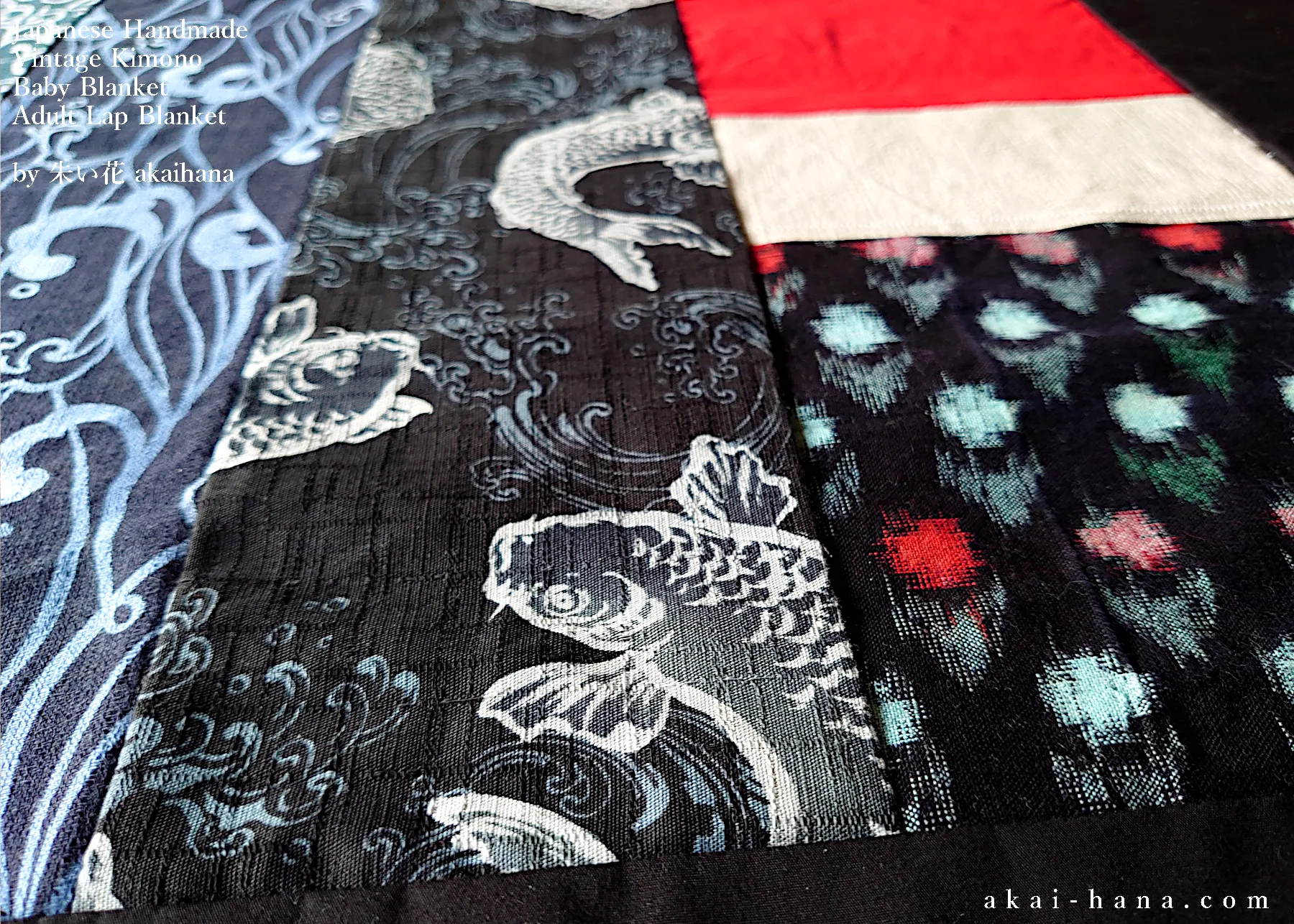 Japanese Handmade Baby Blanket/Adult Lap Blanket, Vintage Kimono  ⦿blbv0001
