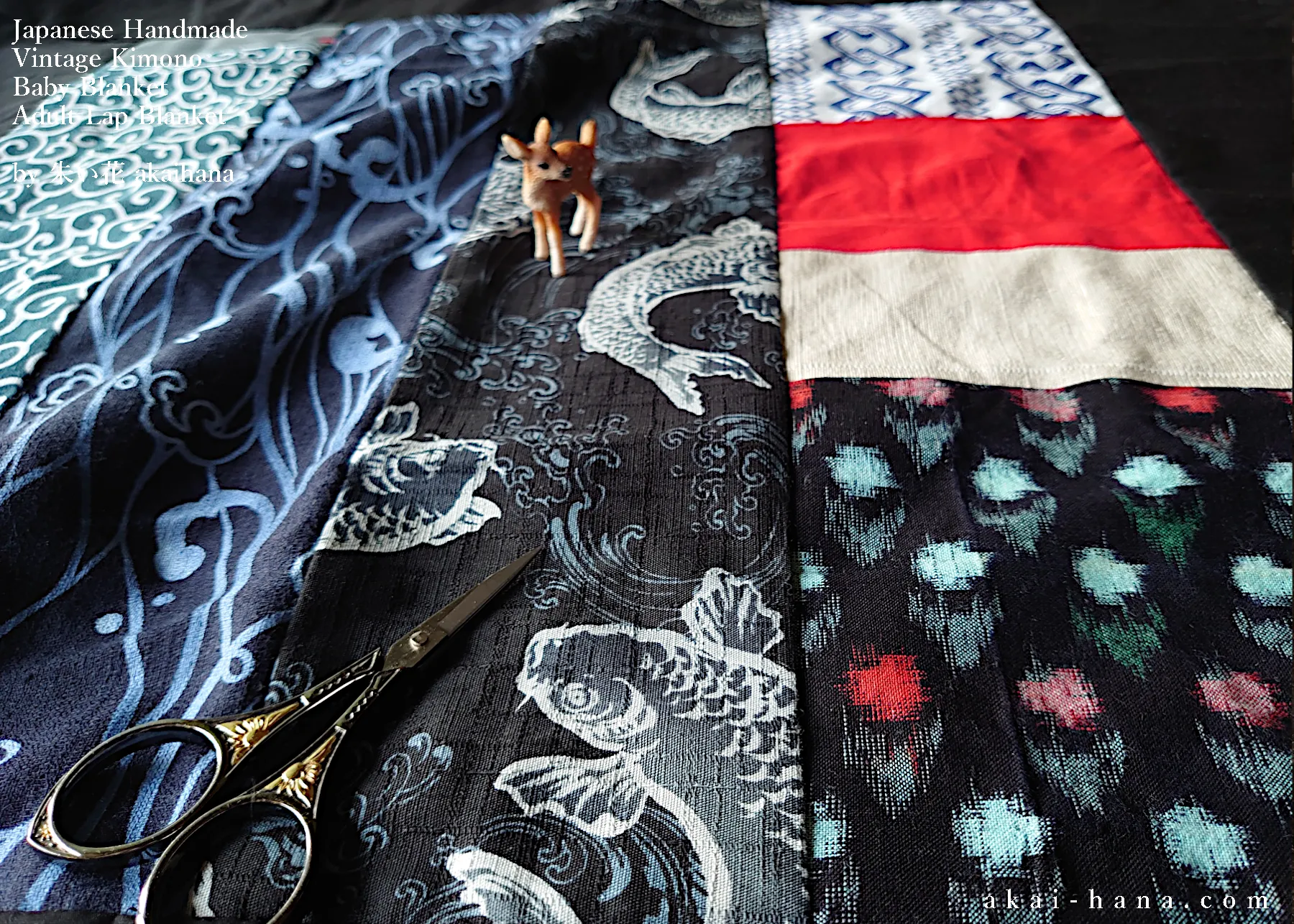 Japanese Handmade Baby Blanket/Adult Lap Blanket, Vintage Kimono  ⦿blbv0001