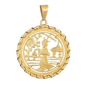 Japanese Pendant Vintage 18 Karat Yellow Gold Round Charm Lantern Temple Jewelry