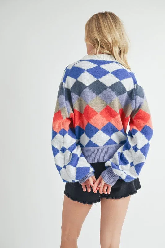Kaja Argyle Sweater – Multi-Color, Crew Neck, Cozy Knit