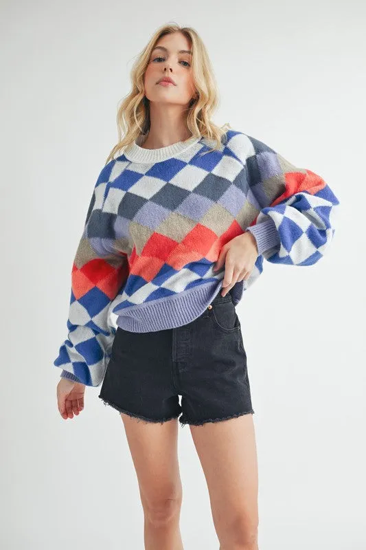 Kaja Argyle Sweater – Multi-Color, Crew Neck, Cozy Knit