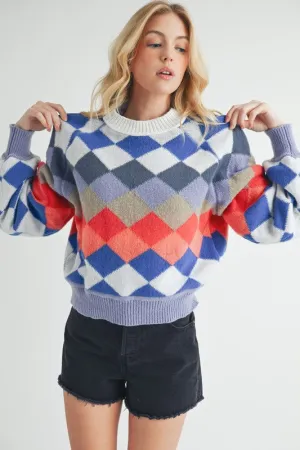 Kaja Argyle Sweater – Multi-Color, Crew Neck, Cozy Knit