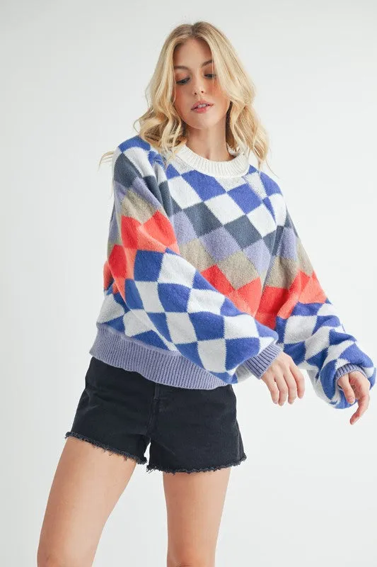 Kaja Argyle Sweater – Multi-Color, Crew Neck, Cozy Knit