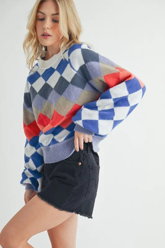 Kaja Argyle Sweater – Multi-Color, Crew Neck, Cozy Knit
