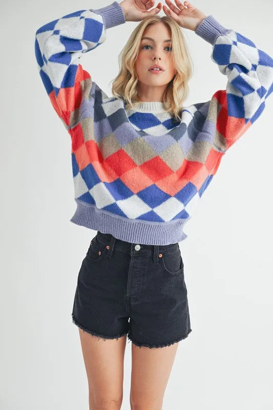 Kaja Argyle Sweater – Multi-Color, Crew Neck, Cozy Knit