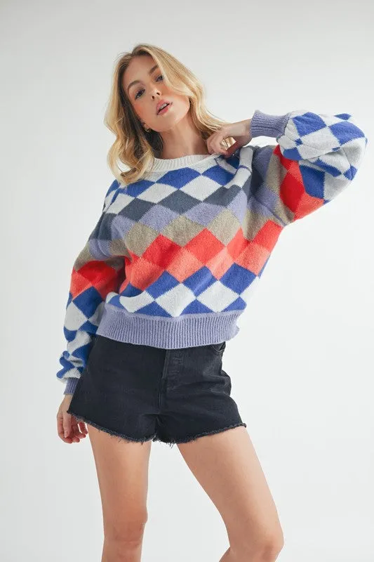 Kaja Argyle Sweater – Multi-Color, Crew Neck, Cozy Knit