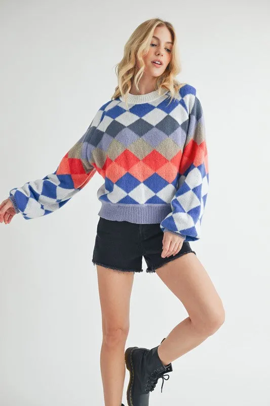 Kaja Argyle Sweater – Multi-Color, Crew Neck, Cozy Knit