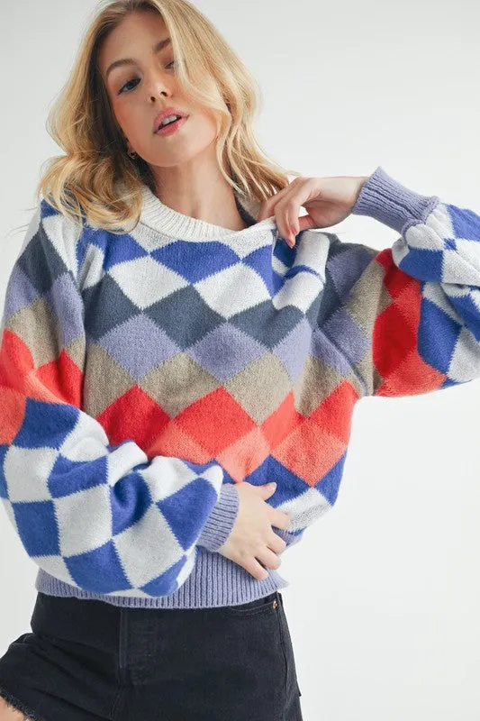 Kaja Argyle Sweater – Multi-Color, Crew Neck, Cozy Knit