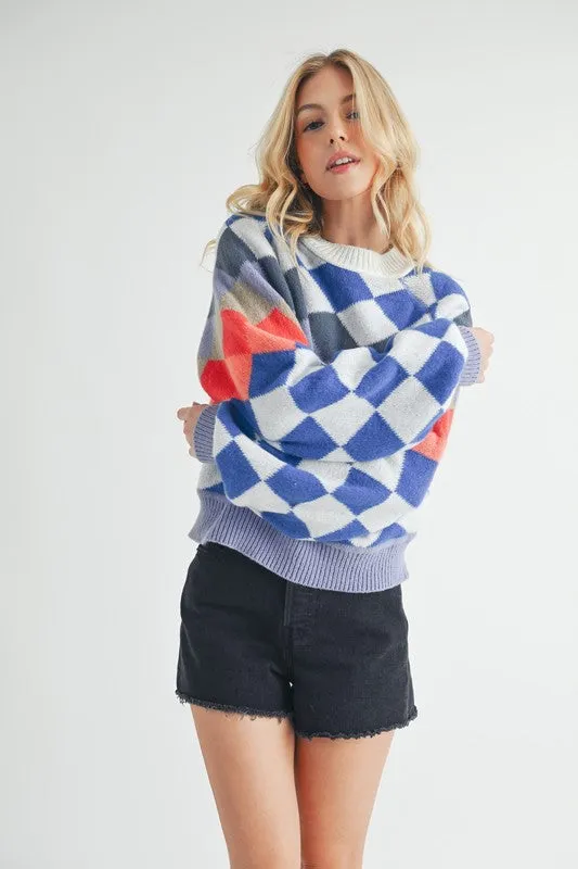 Kaja Argyle Sweater – Multi-Color, Crew Neck, Cozy Knit