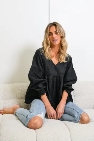 KARLIE LINEN BLOUSE - BLACK