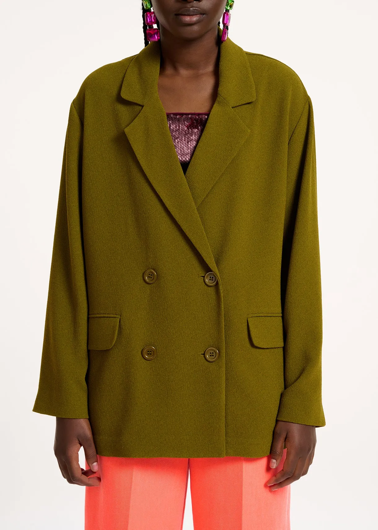Khaki double-breasted blazer
