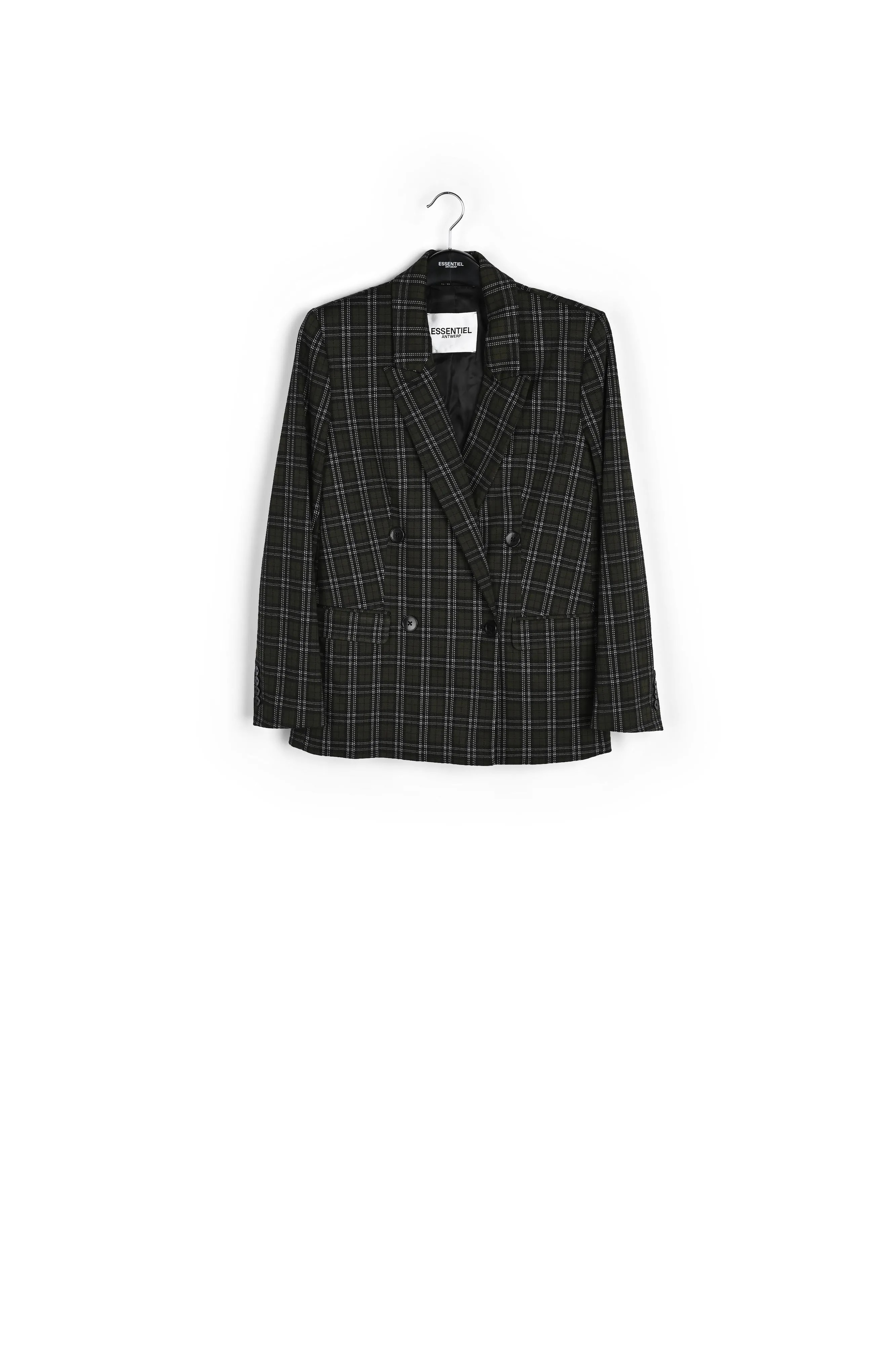 Khaki double-breasted check blazer