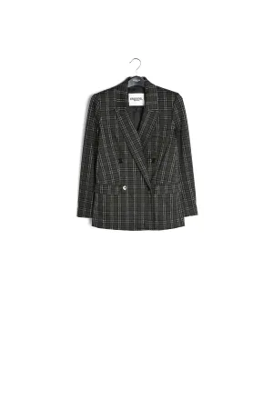 Khaki double-breasted check blazer