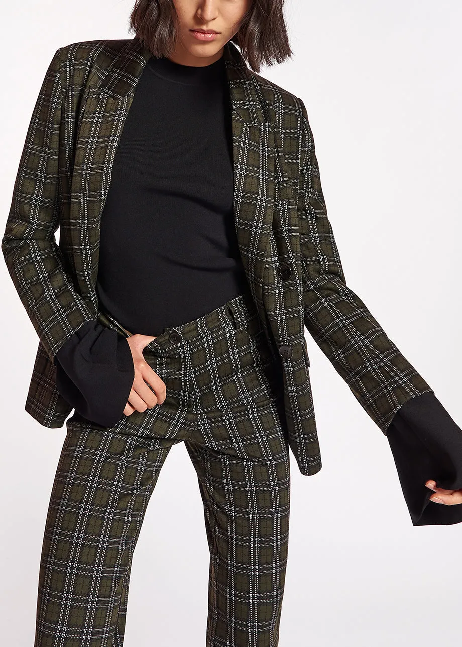 Khaki double-breasted check blazer