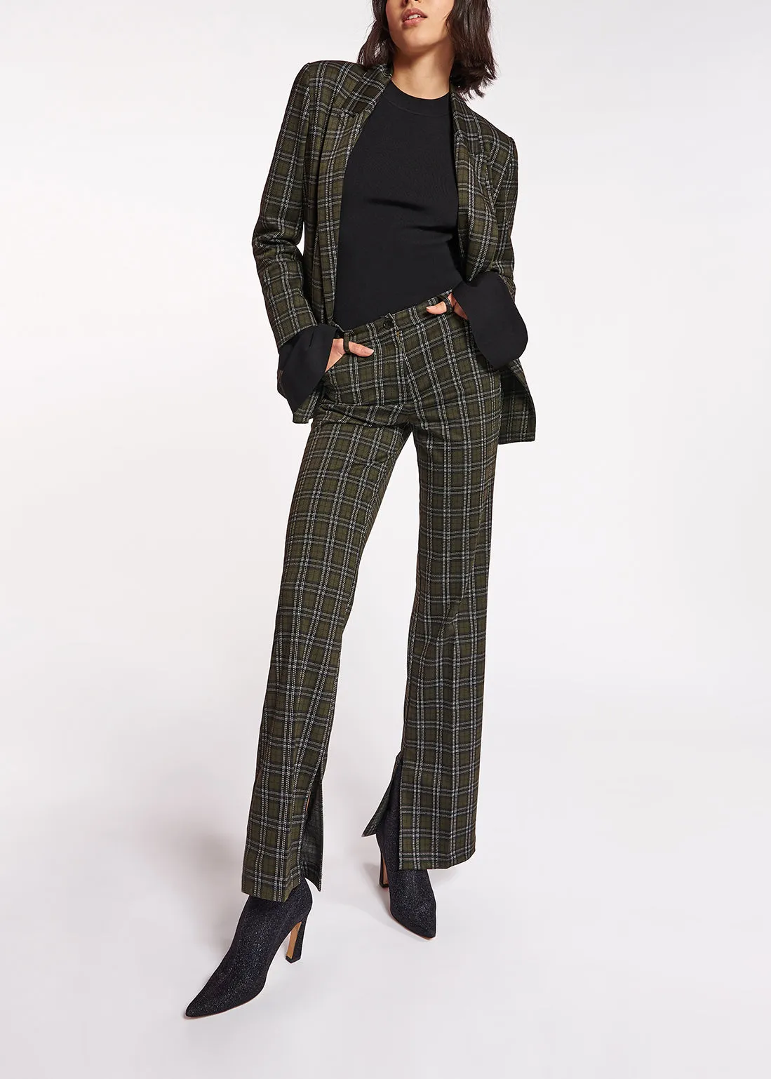 Khaki double-breasted check blazer