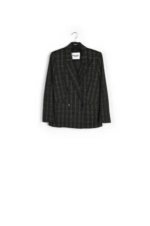 Khaki double-breasted check blazer