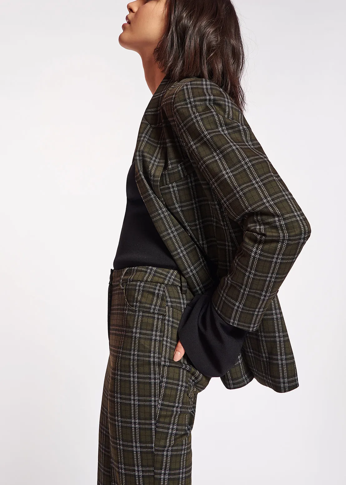 Khaki double-breasted check blazer