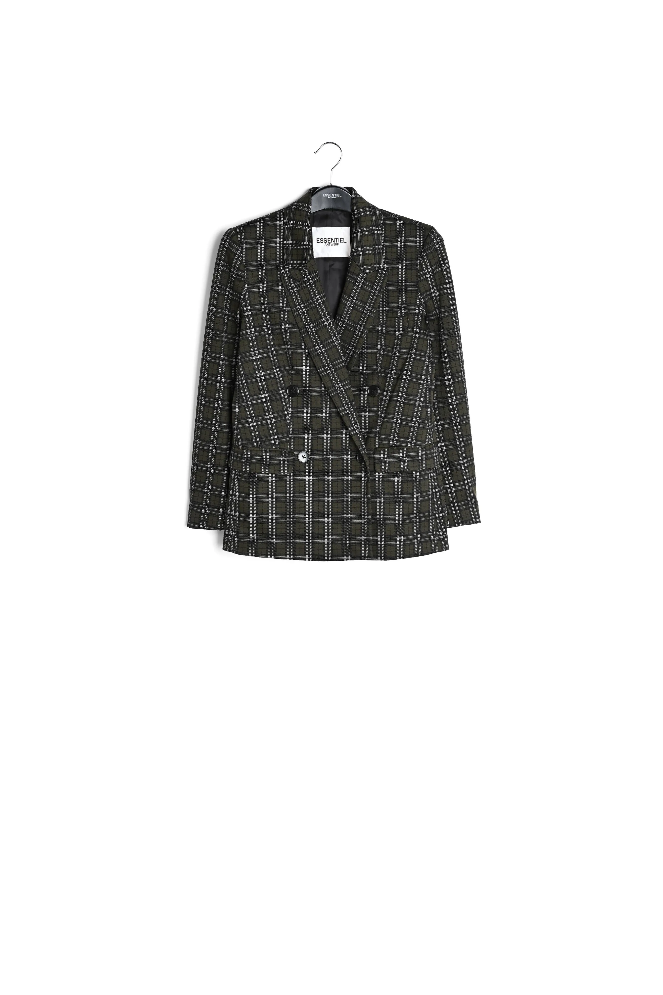 Khaki double-breasted check blazer