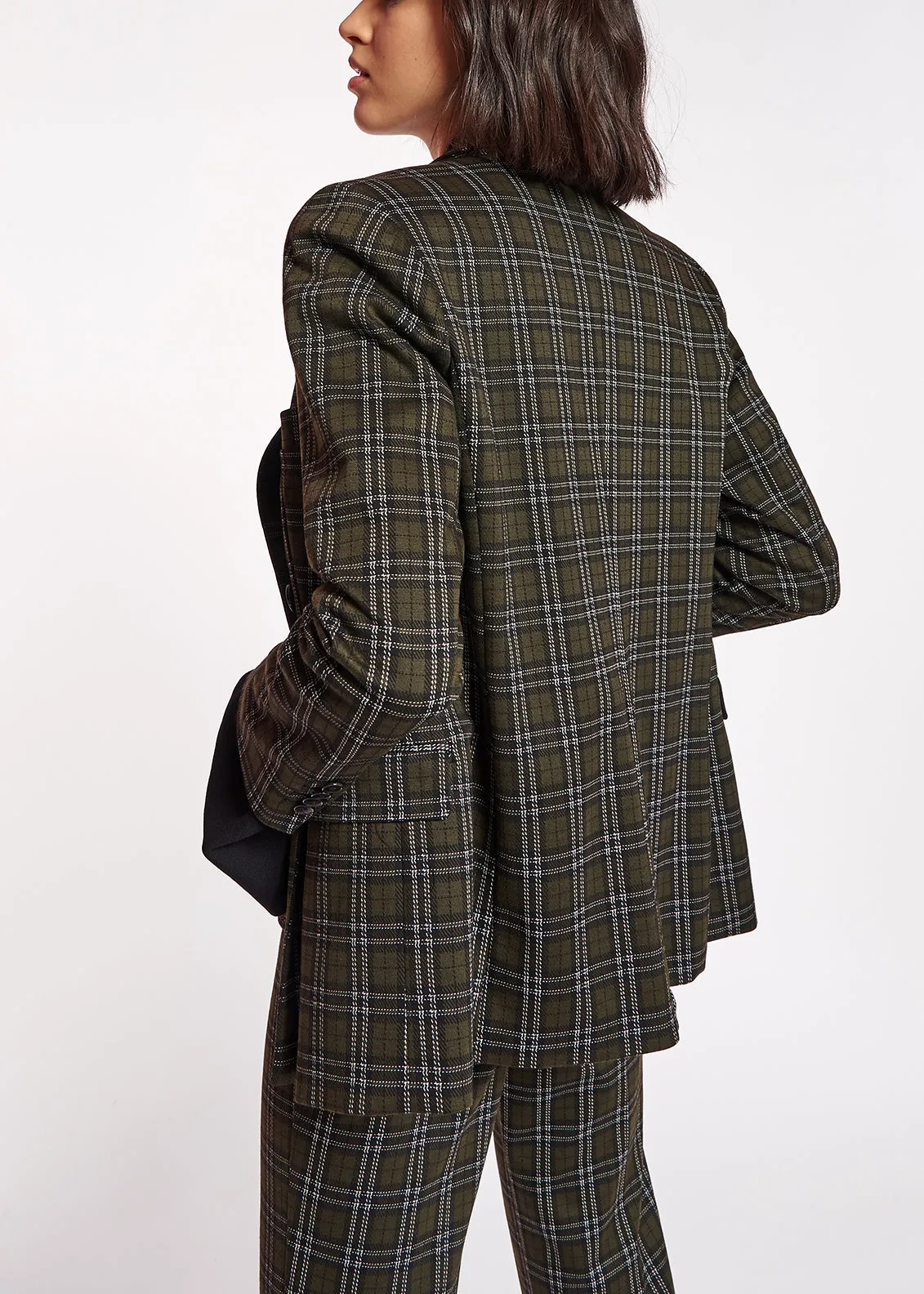 Khaki double-breasted check blazer