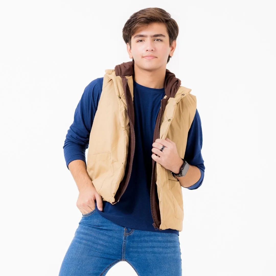 Khaki Puffer Sleeveless Jacket