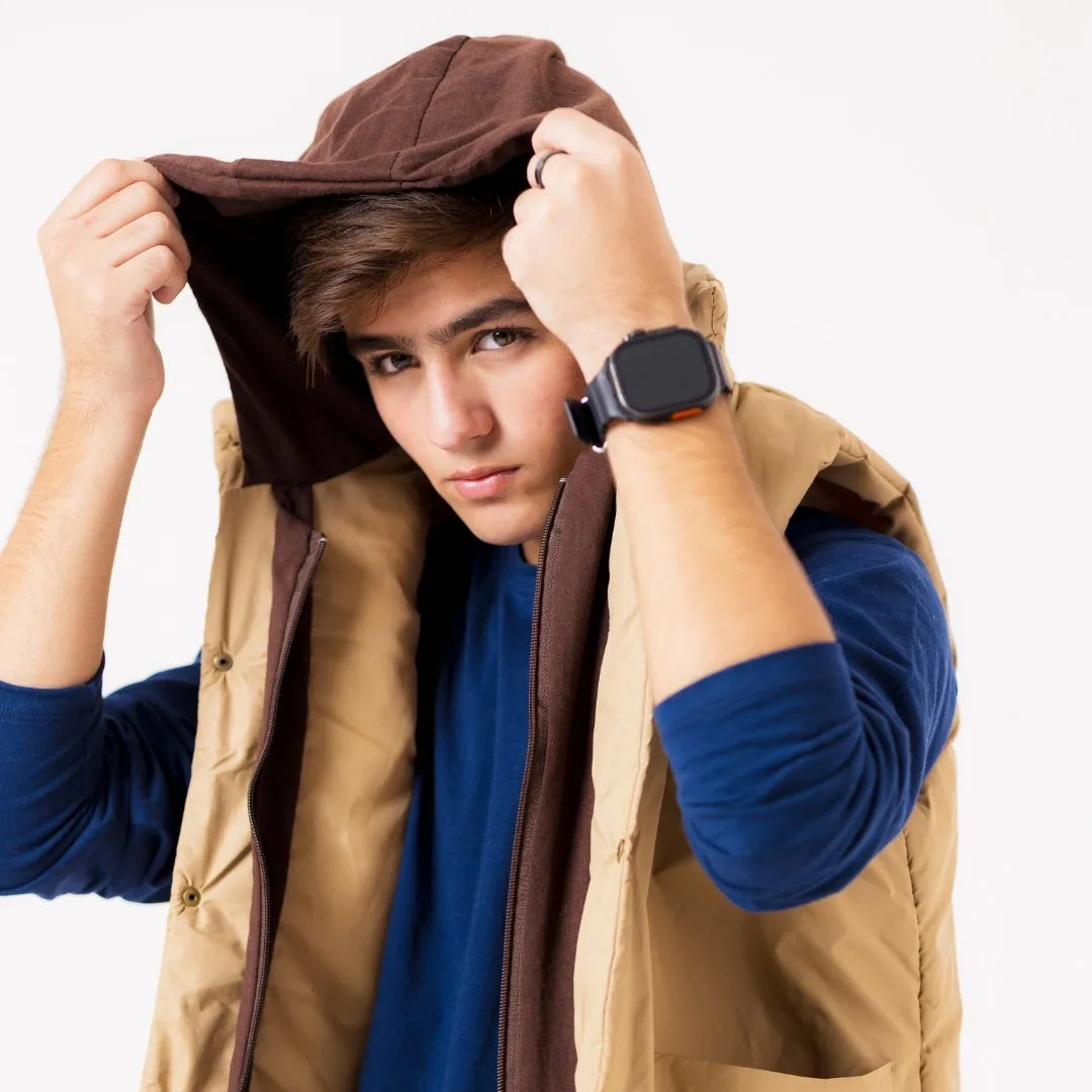 Khaki Puffer Sleeveless Jacket