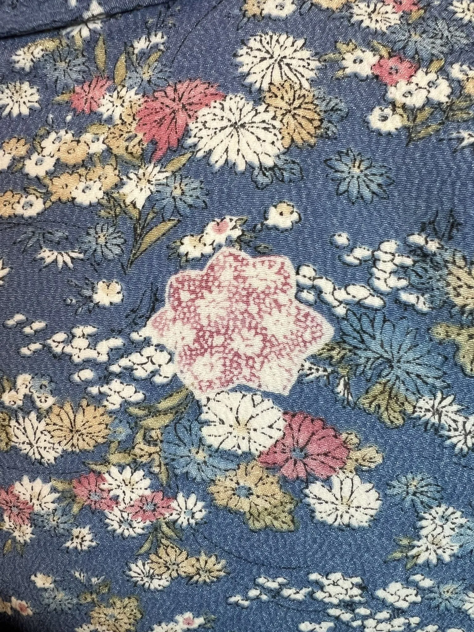 KIMONO and OBI 2 pc set, Floral, Blue, Size: S-M / Japanese Traditional Women's Kimono and Nagoya Obi