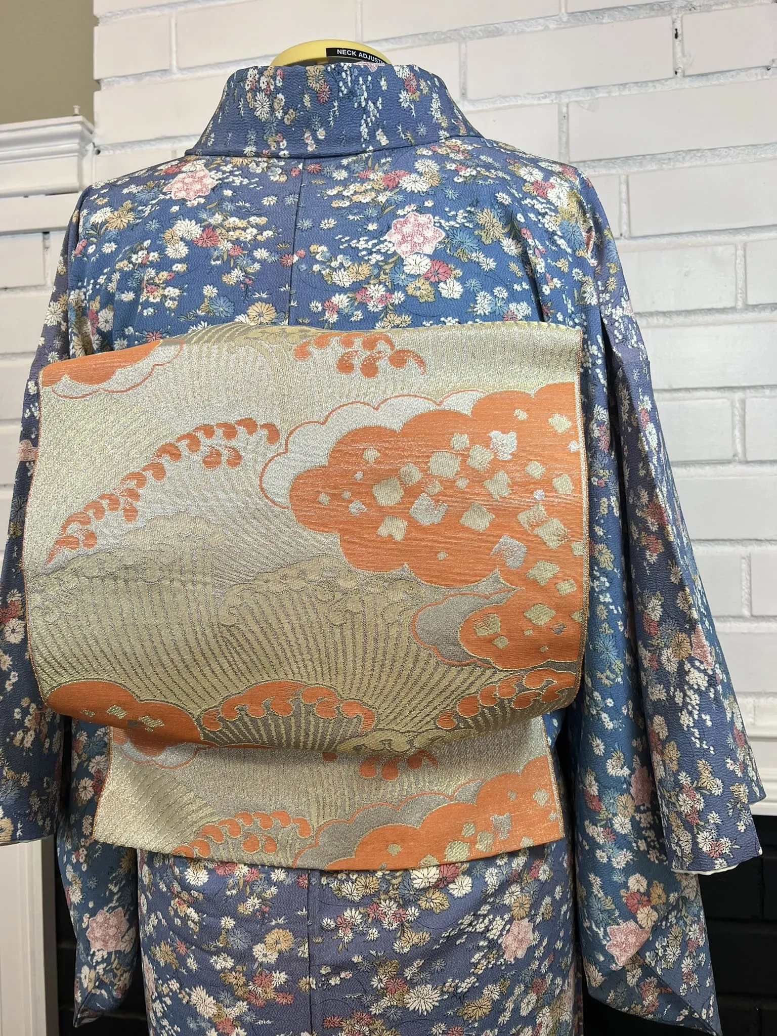 KIMONO and OBI 2 pc set, Floral, Blue, Size: S-M / Japanese Traditional Women's Kimono and Nagoya Obi