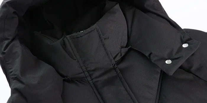 Knee-length Solid Hooded Puffer Jacket with Full Zip for Women