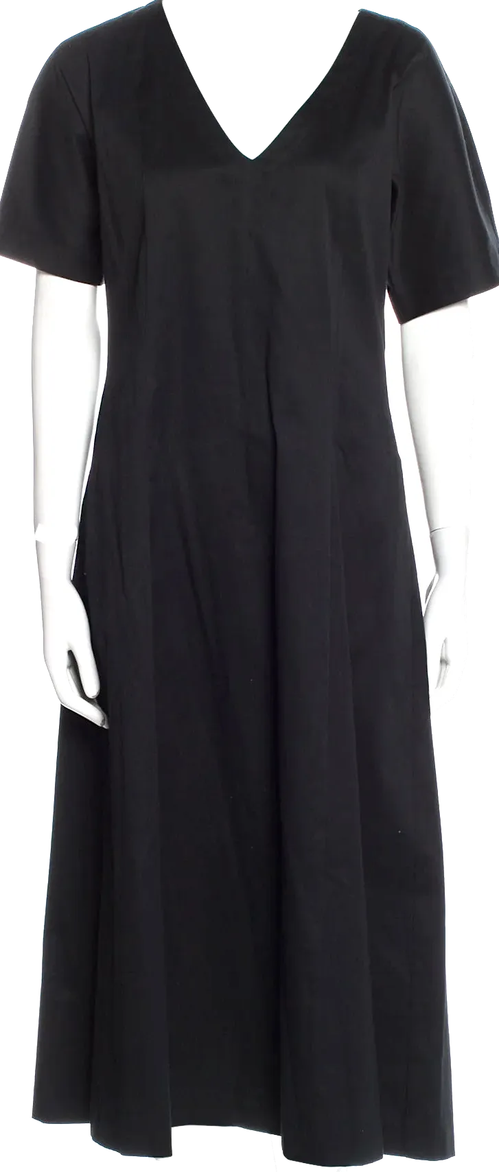 LA GARÇONNE MODERNE Black Cotton/Lycra Blend V-Neck Midi Length Dress