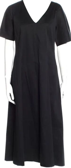 LA GARÇONNE MODERNE Black Cotton/Lycra Blend V-Neck Midi Length Dress