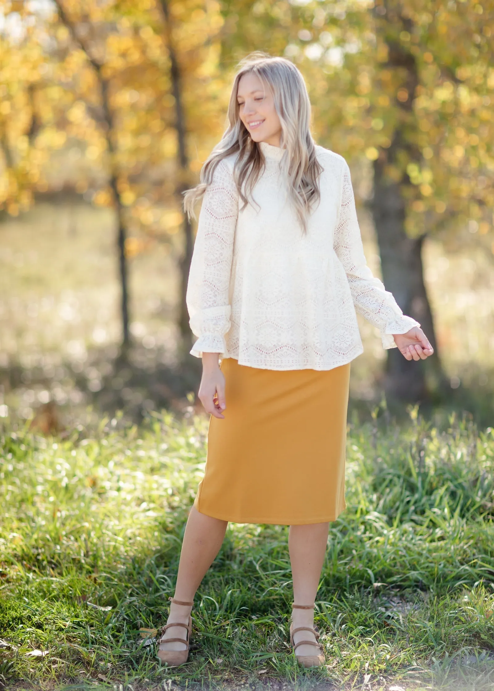 Lace Mock Neck Long Balloon Sleeve Peplum Top-FINAL SALE