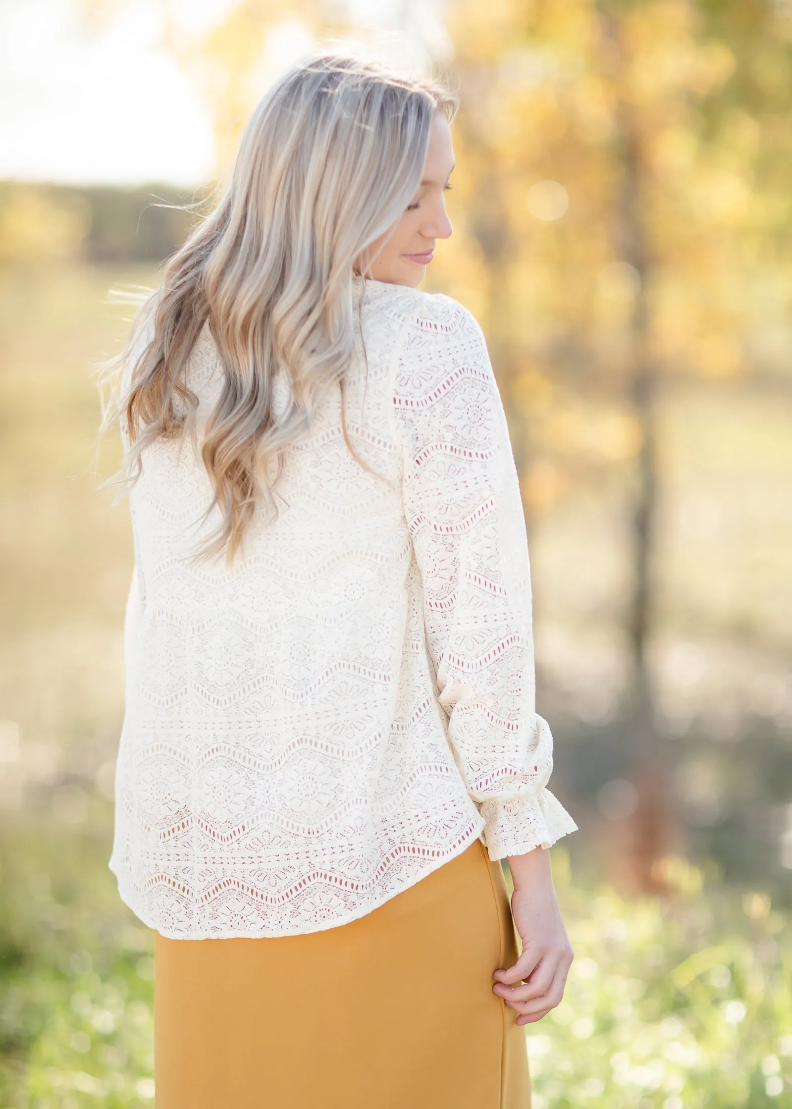 Lace Mock Neck Long Balloon Sleeve Peplum Top-FINAL SALE