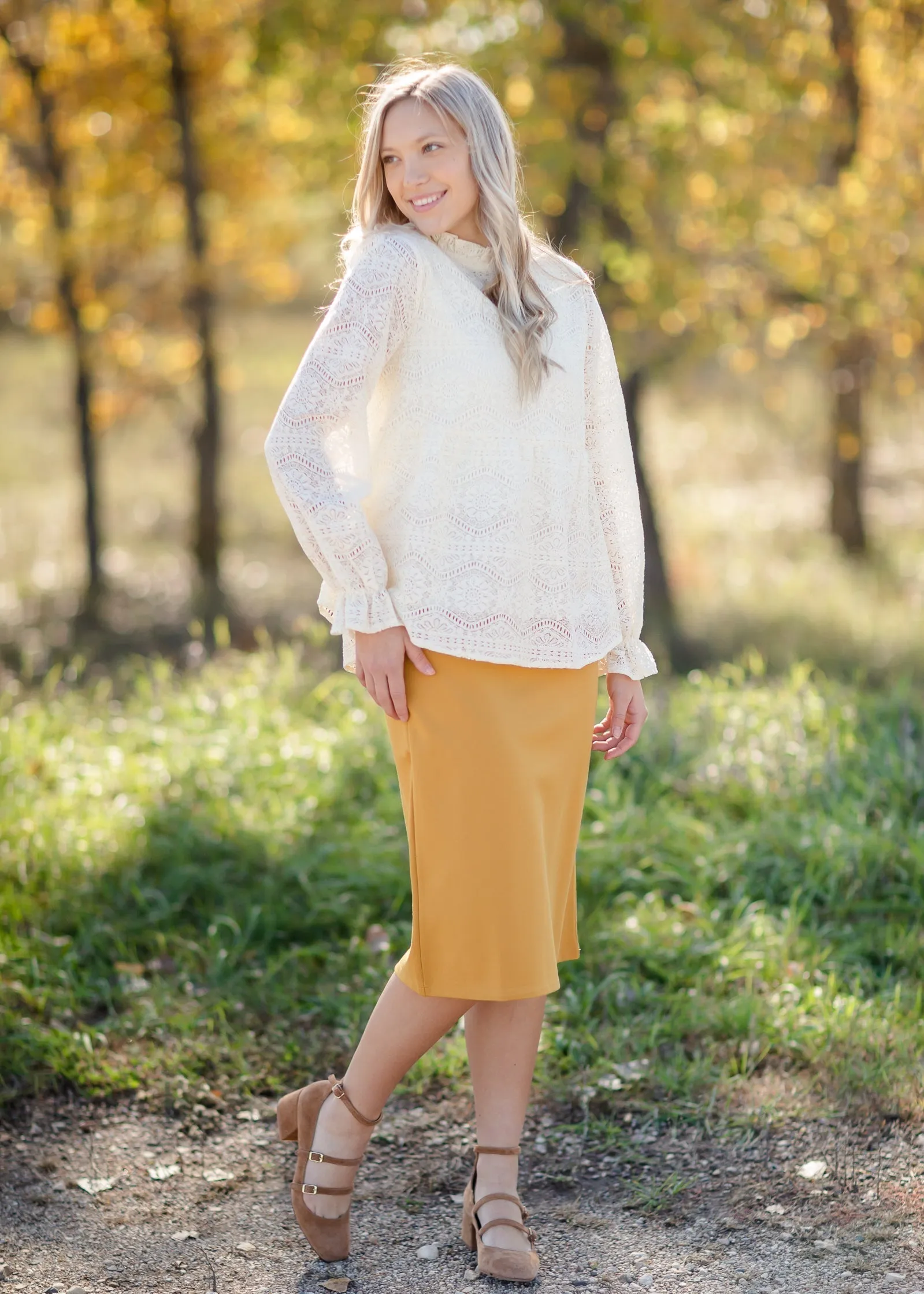 Lace Mock Neck Long Balloon Sleeve Peplum Top-FINAL SALE